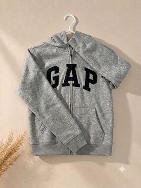 GAP - Light Gray Full-Zip Hoodie with Black Lettering